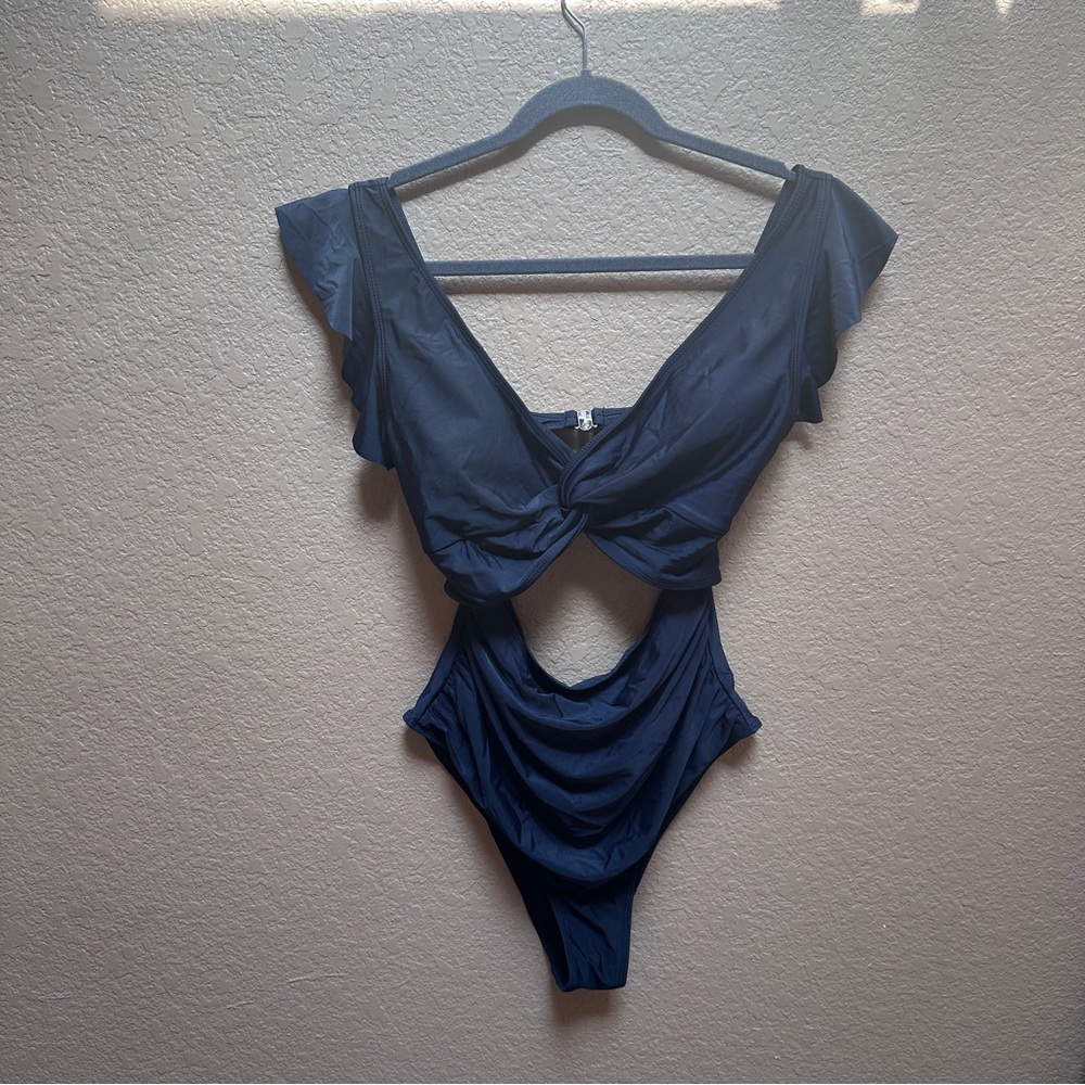 Black Cutout Swimsuit with flutter sleeves